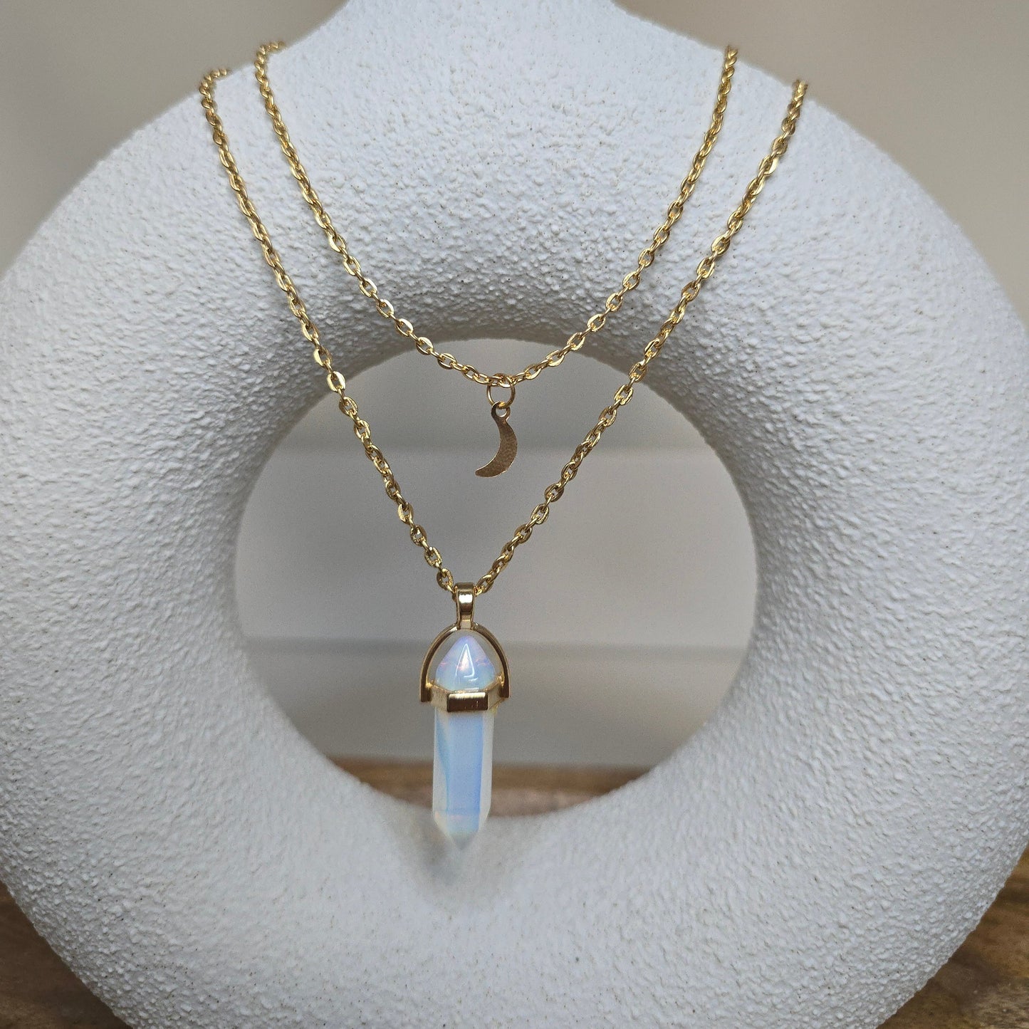 White Aventurine Pendant Crescent Moon Necklace