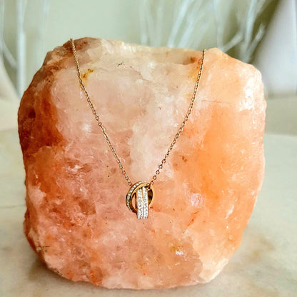 Double Ring Rhinestone Rose Gold Necklace