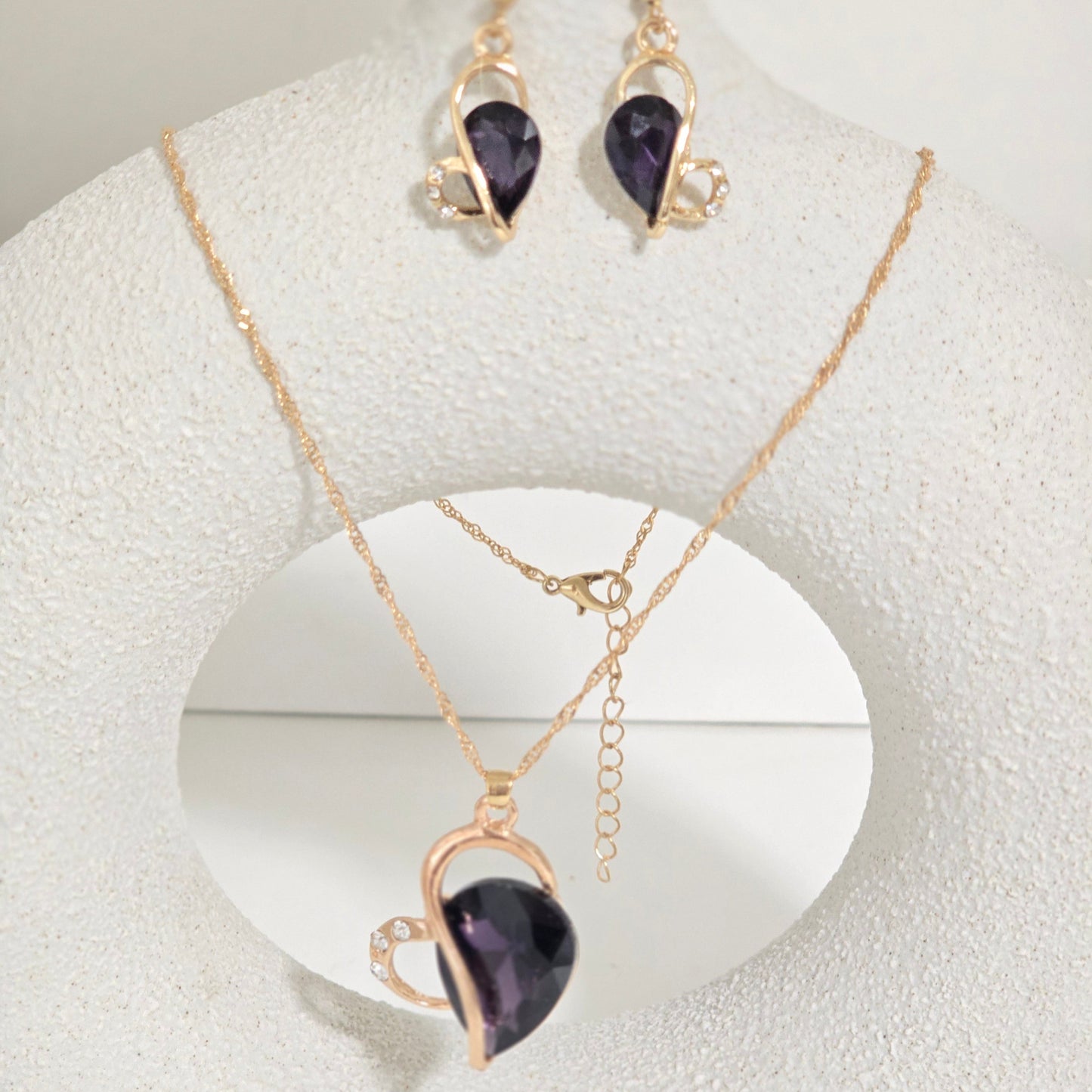 Purple Amethyst Heart Pendant and Earring Set
