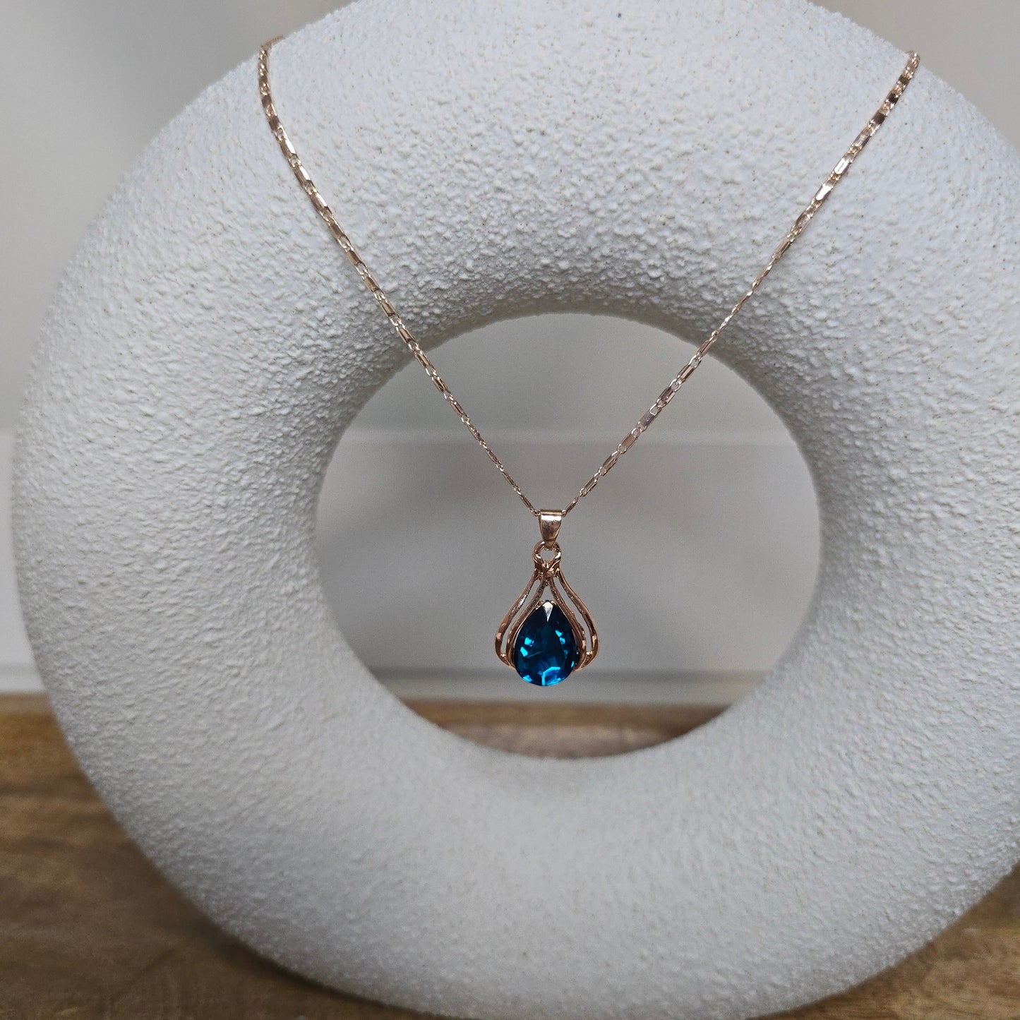 Peacock Blue Necklace and Earring Set with Rose Gold Accents