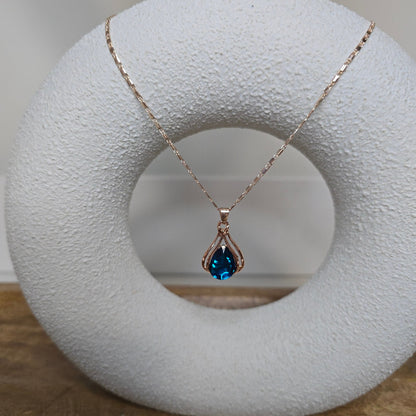 Peacock Blue Necklace and Earring Set with Rose Gold Accents