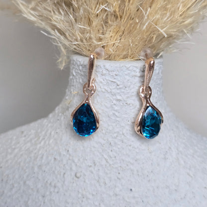 Peacock Blue Necklace and Earring Set with Rose Gold Accents