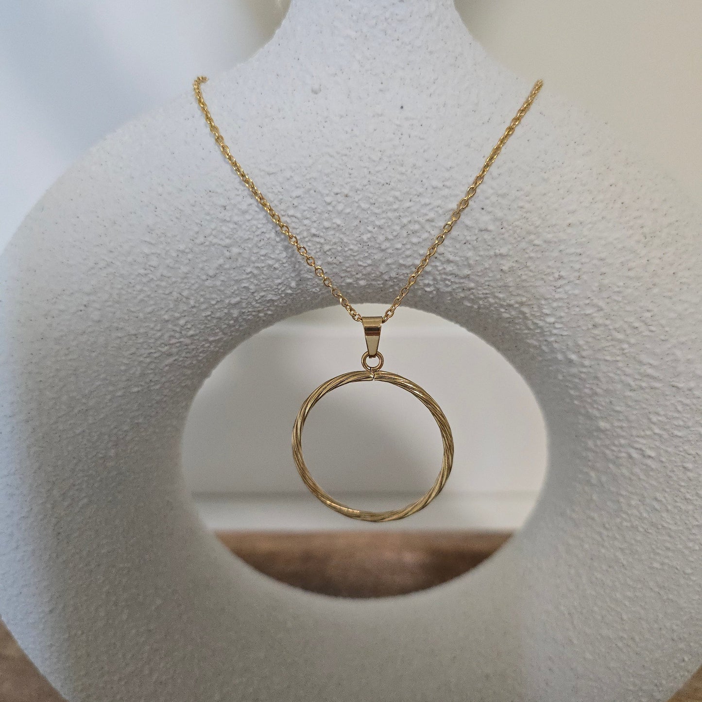 Gold Circle Necklace and Earrings