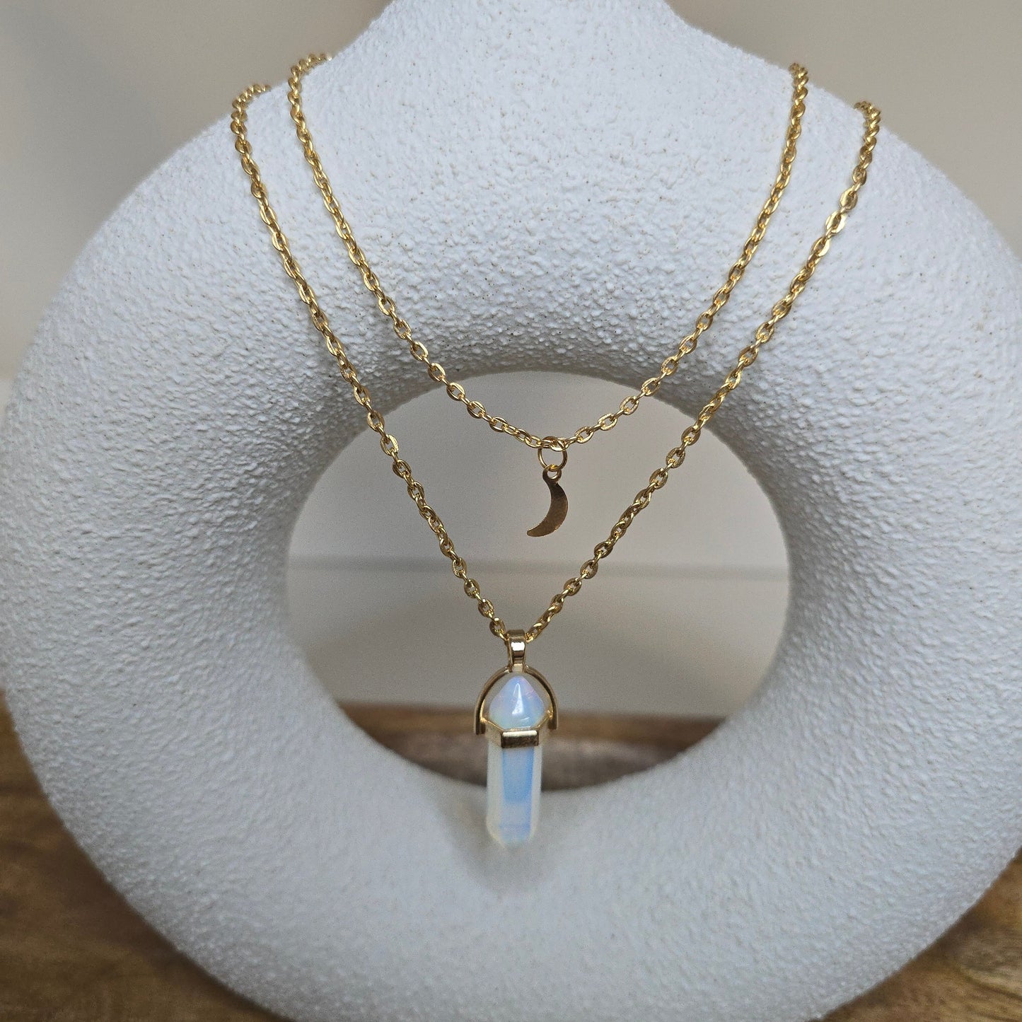 White Aventurine Pendant Crescent Moon Necklace