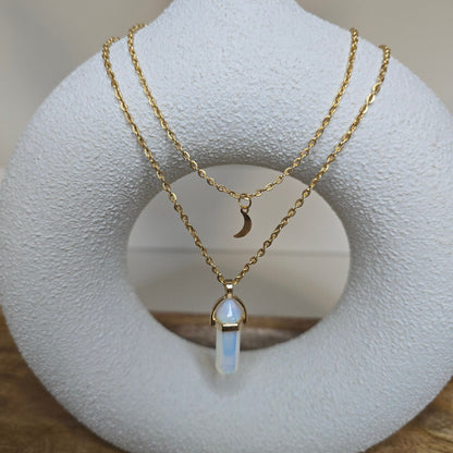 White Aventurine Pendant Crescent Moon Necklace