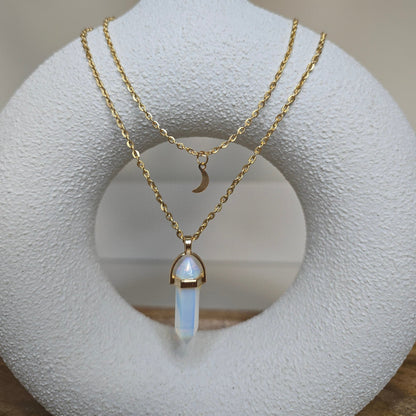 White Aventurine Pendant Crescent Moon Necklace
