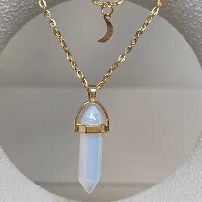 White Aventurine Pendant Crescent Moon Necklace