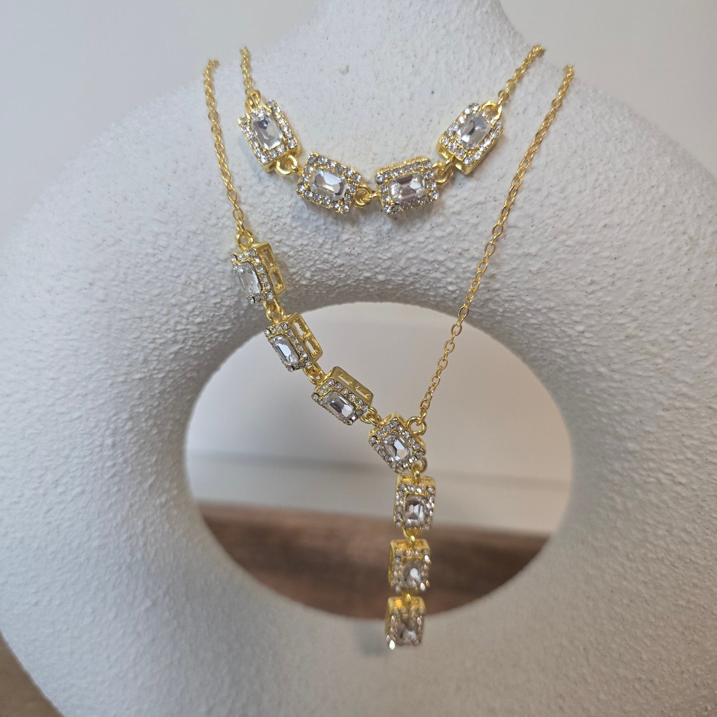 Diamond Rhinestone Set: Necklace, Bracelet, and Erring