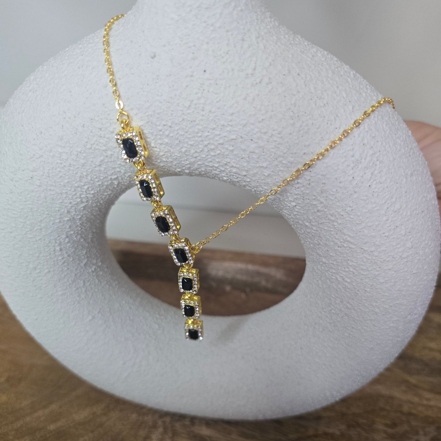 Black Diamond Rhinestone Necklace, Bracelet, and Earrings
