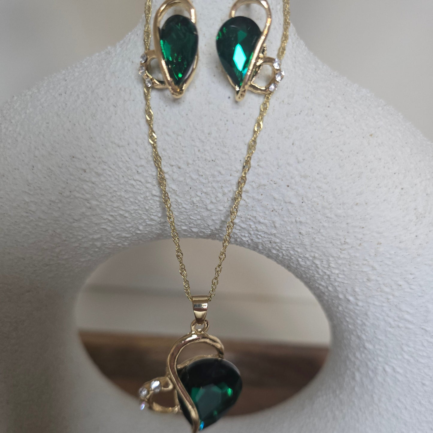 Emerald Heart Necklace and Earring Set