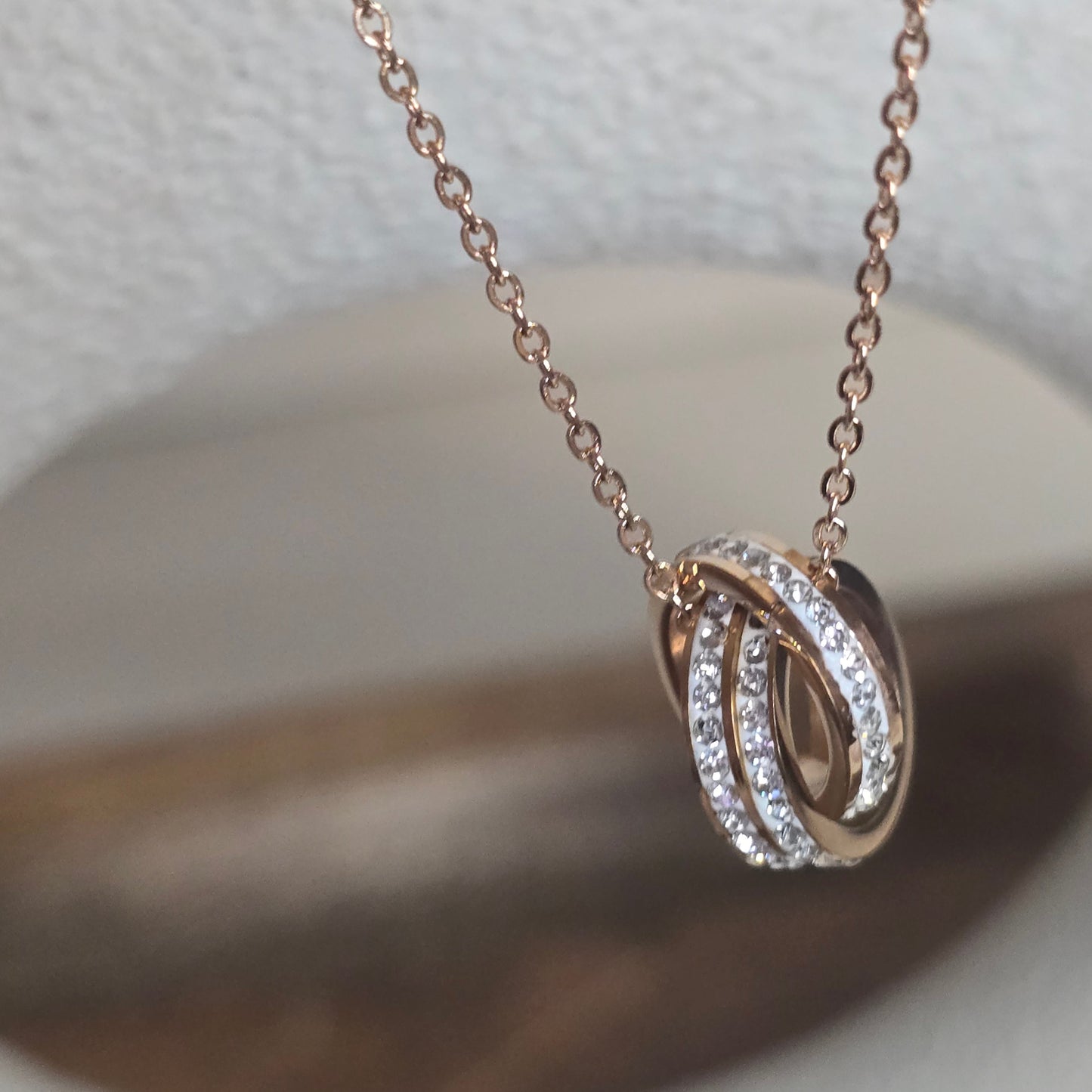 Double Ring Rhinestone Rose Gold Necklace