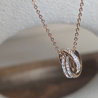 Double Ring Rhinestone Rose Gold Necklace