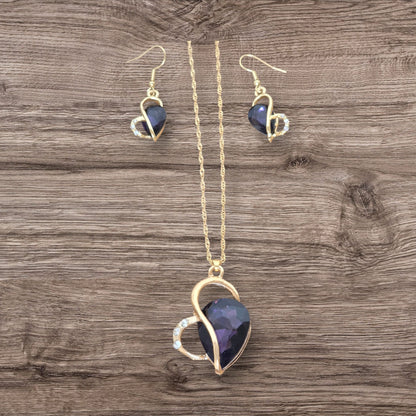 Purple Amethyst Heart Pendant and Earring Set