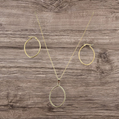 Oval Dainty Gold Necklace and Earring Set