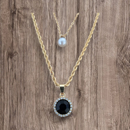 Black Retro Pearl Pendant Multilayer Necklace