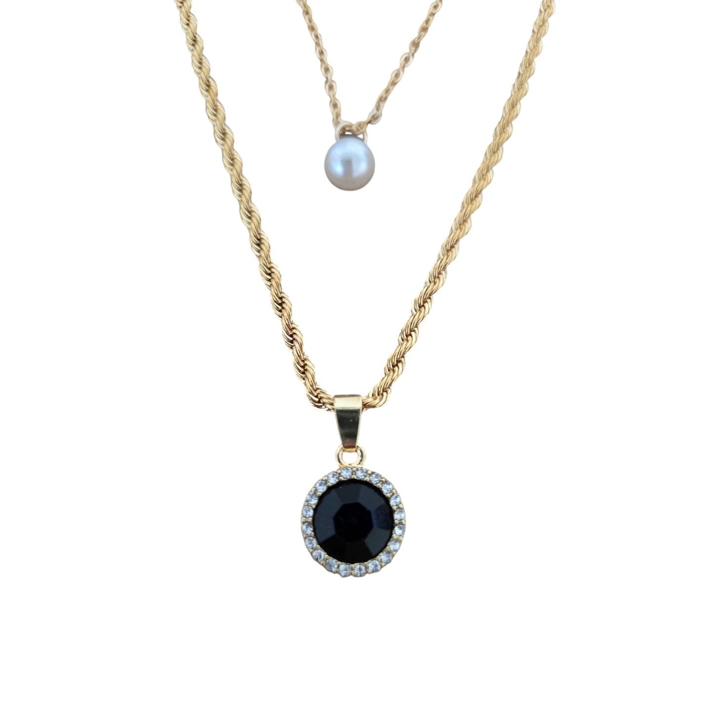Black Retro Pearl Pendant Multilayer Necklace