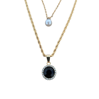 Black Retro Pearl Pendant Multilayer Necklace