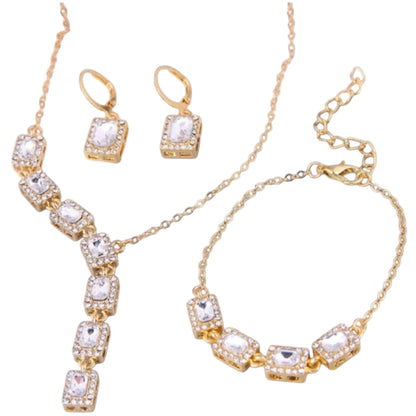Diamond Rhinestone Set: Necklace, Bracelet, and Erring