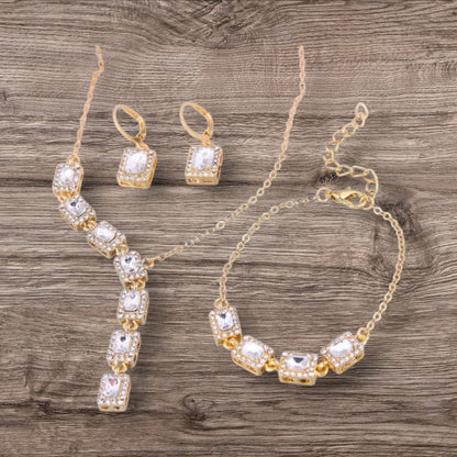 Diamond Rhinestone Set: Necklace, Bracelet, and Erring