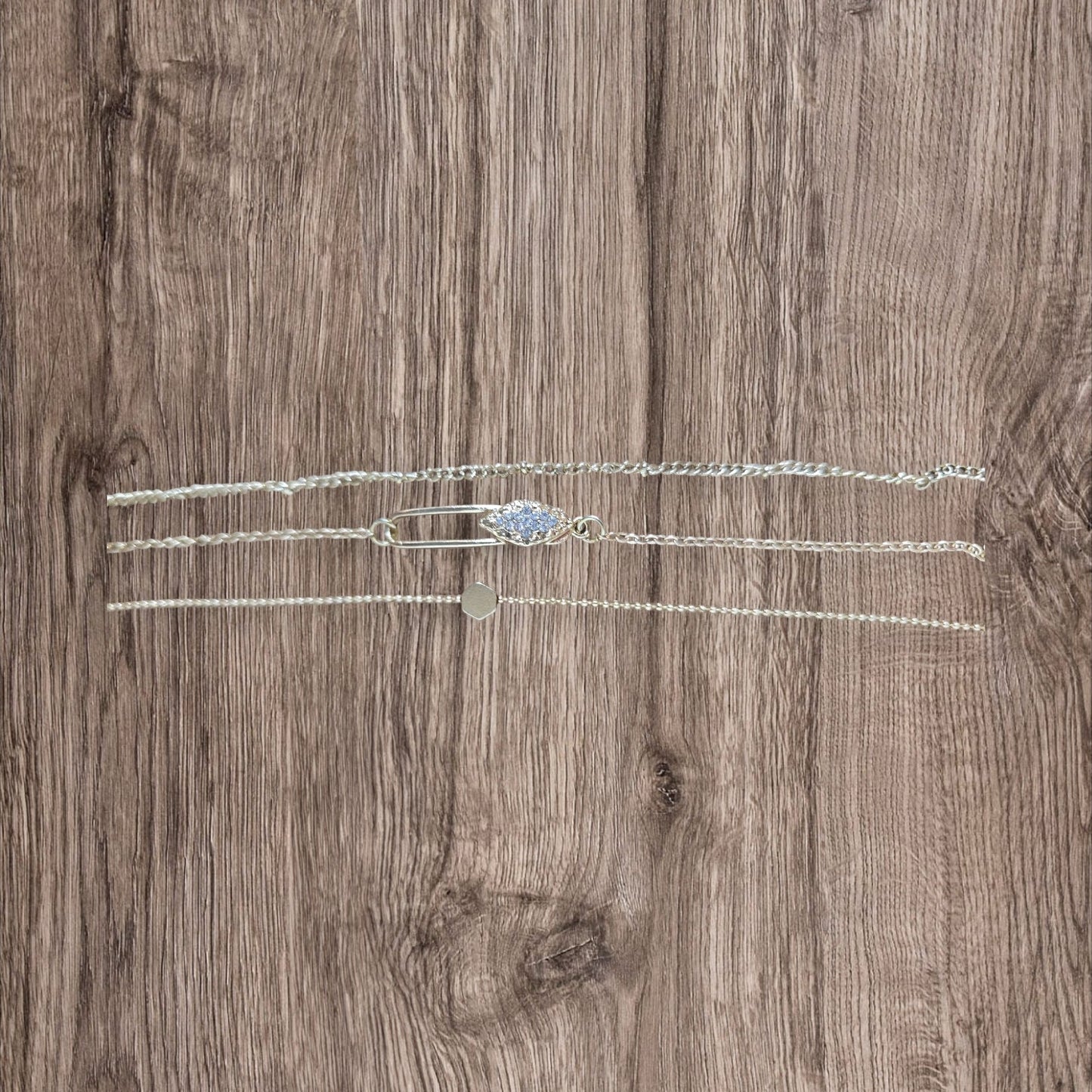 Gold Diamond Brooch Paper Clip Bracelet Set