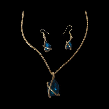 Peacock Water Droplet Necklace with Matching Earrings