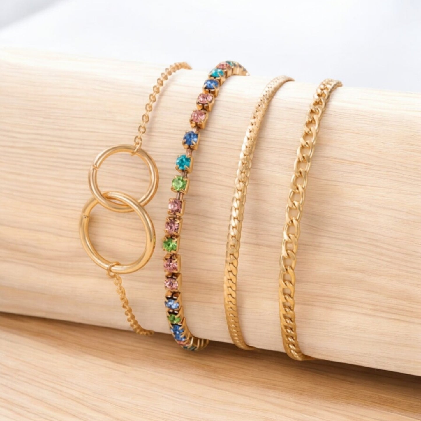 Rainbow Rhinestone Bracelet Set