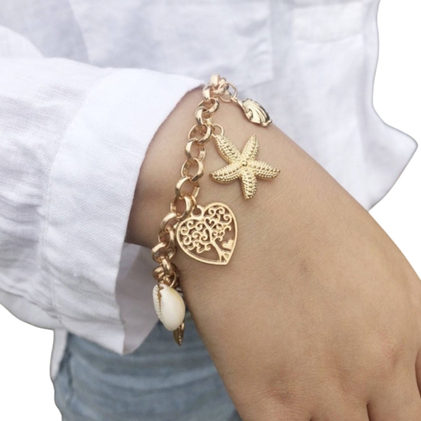 Seashell with Tree of Life Charm Bracelet