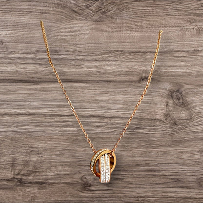 Double Ring Rhinestone Rose Gold Necklace
