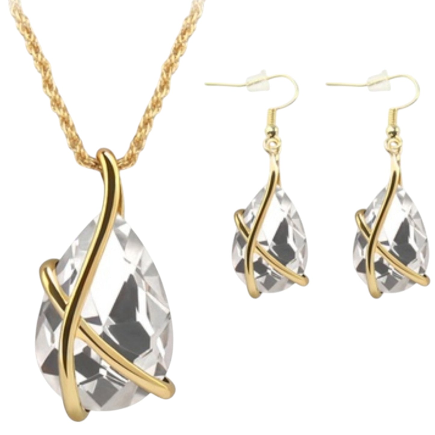 Crystal Water Droplets Necklaces and Earring Set