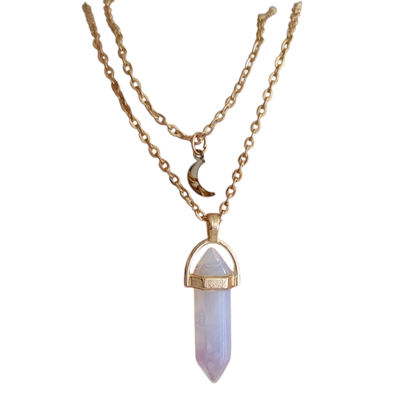 White Aventurine Pendant Crescent Moon Necklace