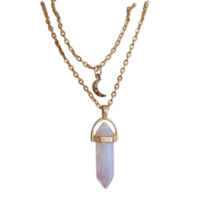 White Aventurine Pendant Crescent Moon Necklace