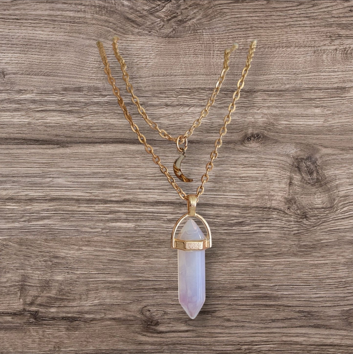 White Aventurine Pendant Crescent Moon Necklace