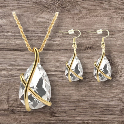 Crystal Water Droplets Necklaces and Earring Set
