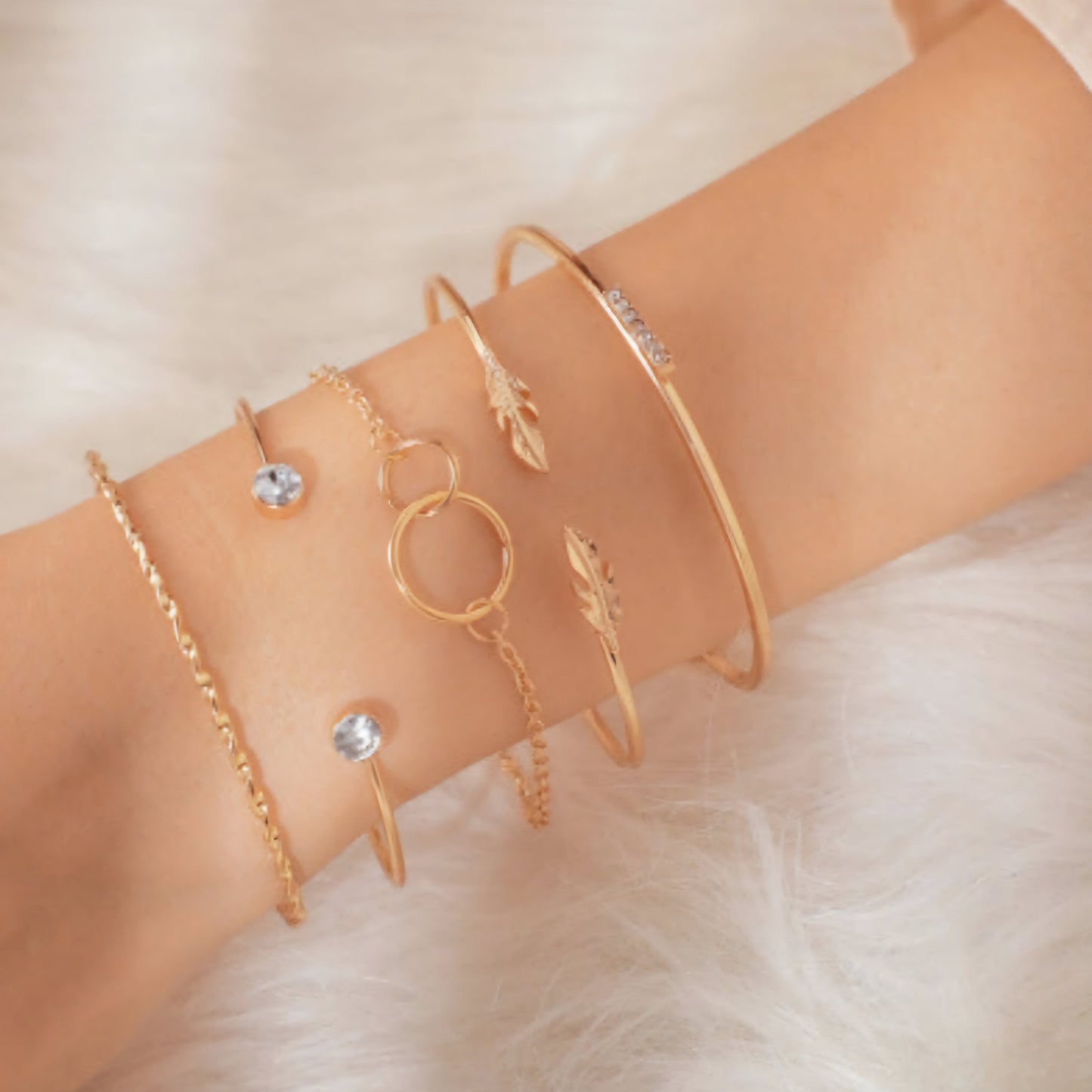 Gold Cuff Bangle Bracelet Set
