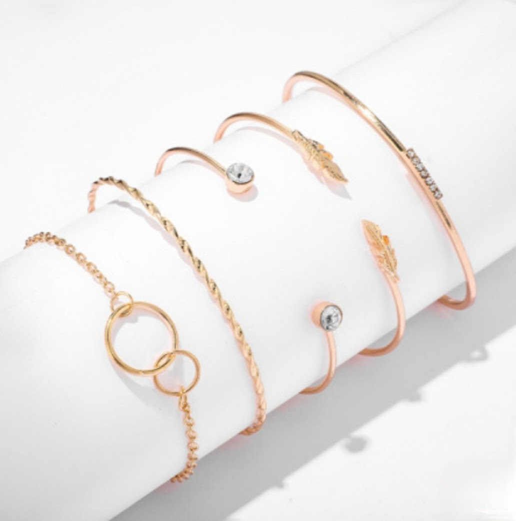 Gold Cuff Bangle Bracelet Set