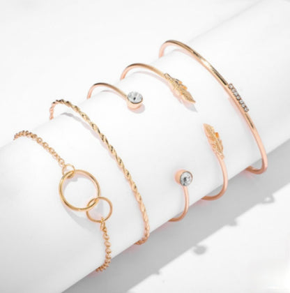 Gold Cuff Bangle Bracelet Set