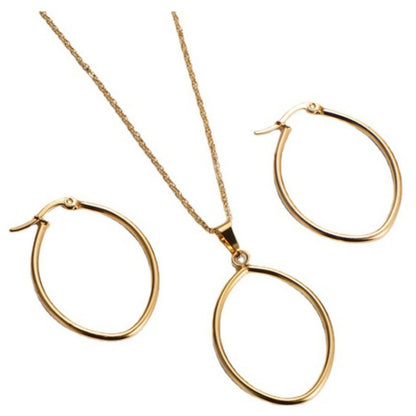Oval Dainty Gold Necklace and Earring Set