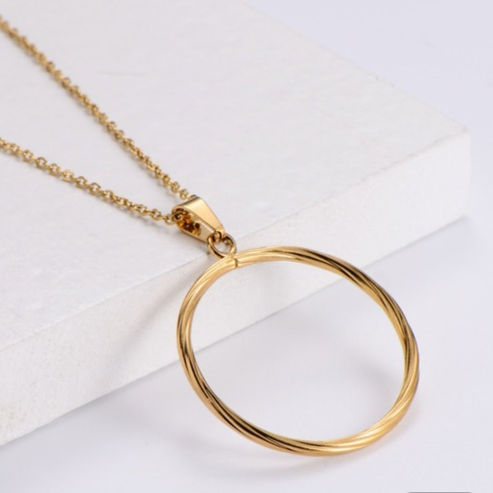 Gold Circle Necklace and Earrings