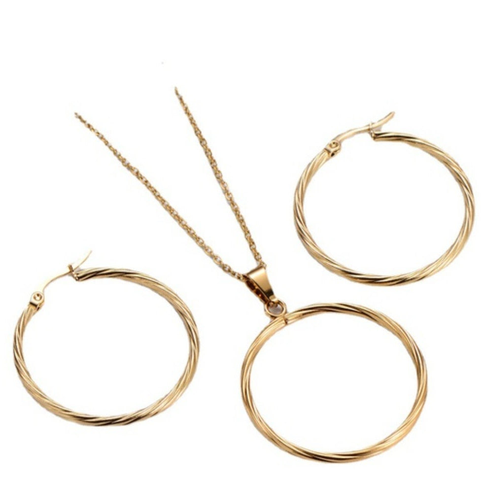 Gold Circle Necklace and Earrings