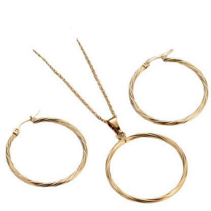 Gold Circle Necklace and Earrings