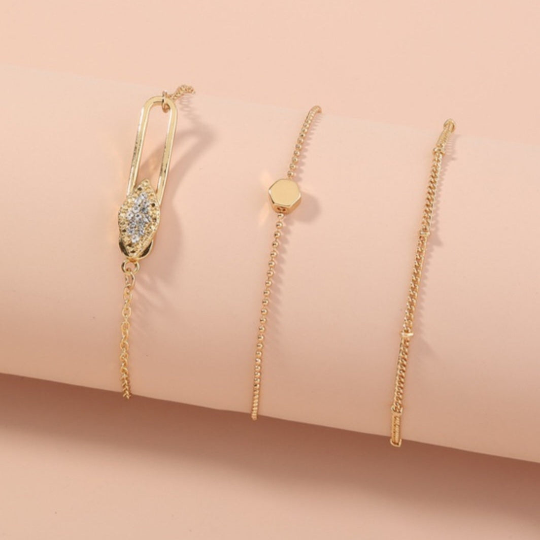 Gold Diamond Brooch Paper Clip Bracelet Set