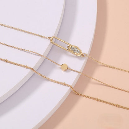 Gold Diamond Brooch Paper Clip Bracelet Set