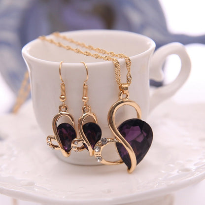 Purple Amethyst Heart Pendant and Earring Set